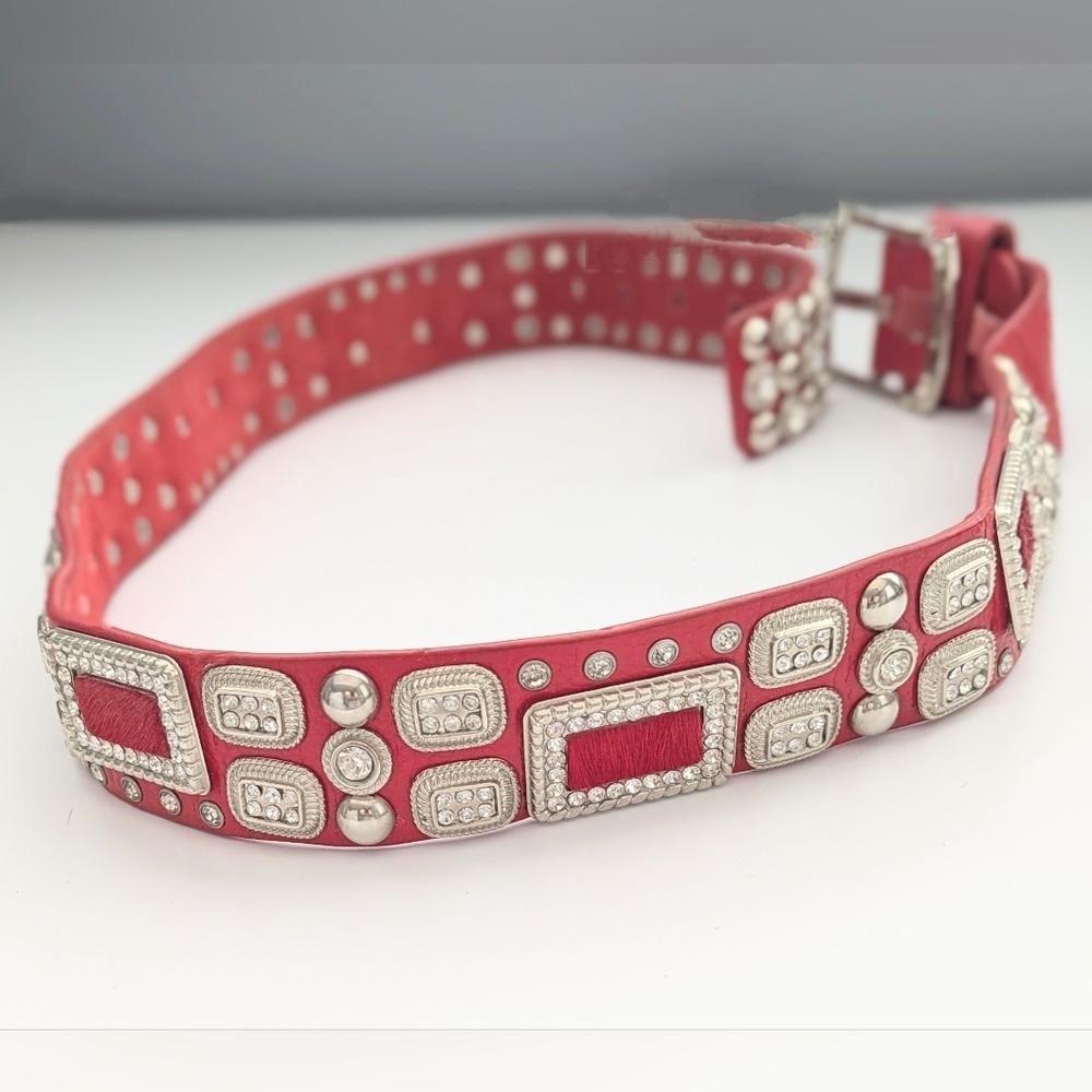 Stunning Women's Red Belt with Silver Sparkle & Glam!